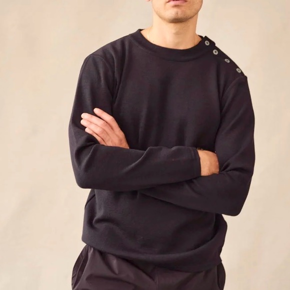 NEW SNS Herning 100% Merino Wool Button Shoulder Sweater Black Knit Mens Size L - Picture 16 of 16